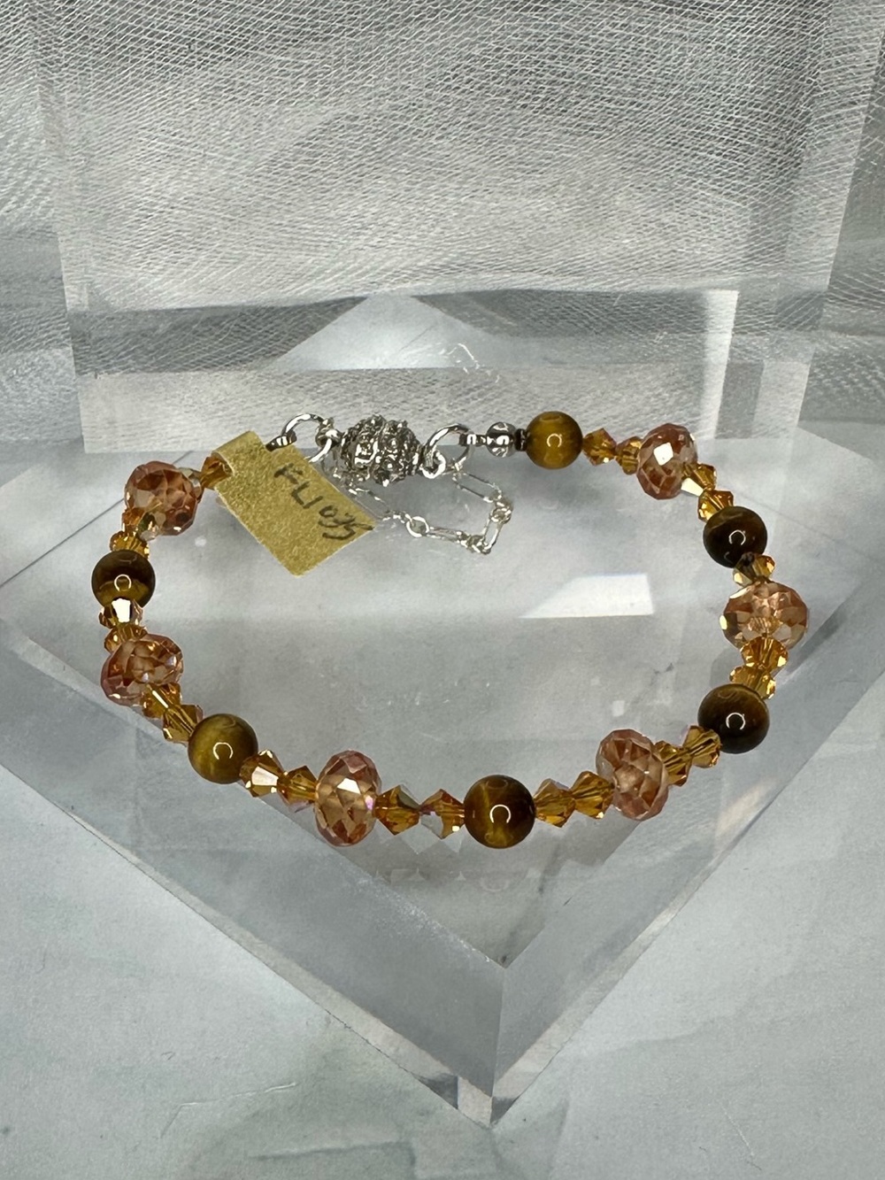 Artisan Swarovski Crystal AB with Genuine Stone Tigers Eye Bracelet (FL1035)